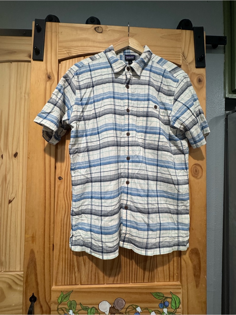 Patagonia Short-Sleeve Plaid Button-Down in Blue & White